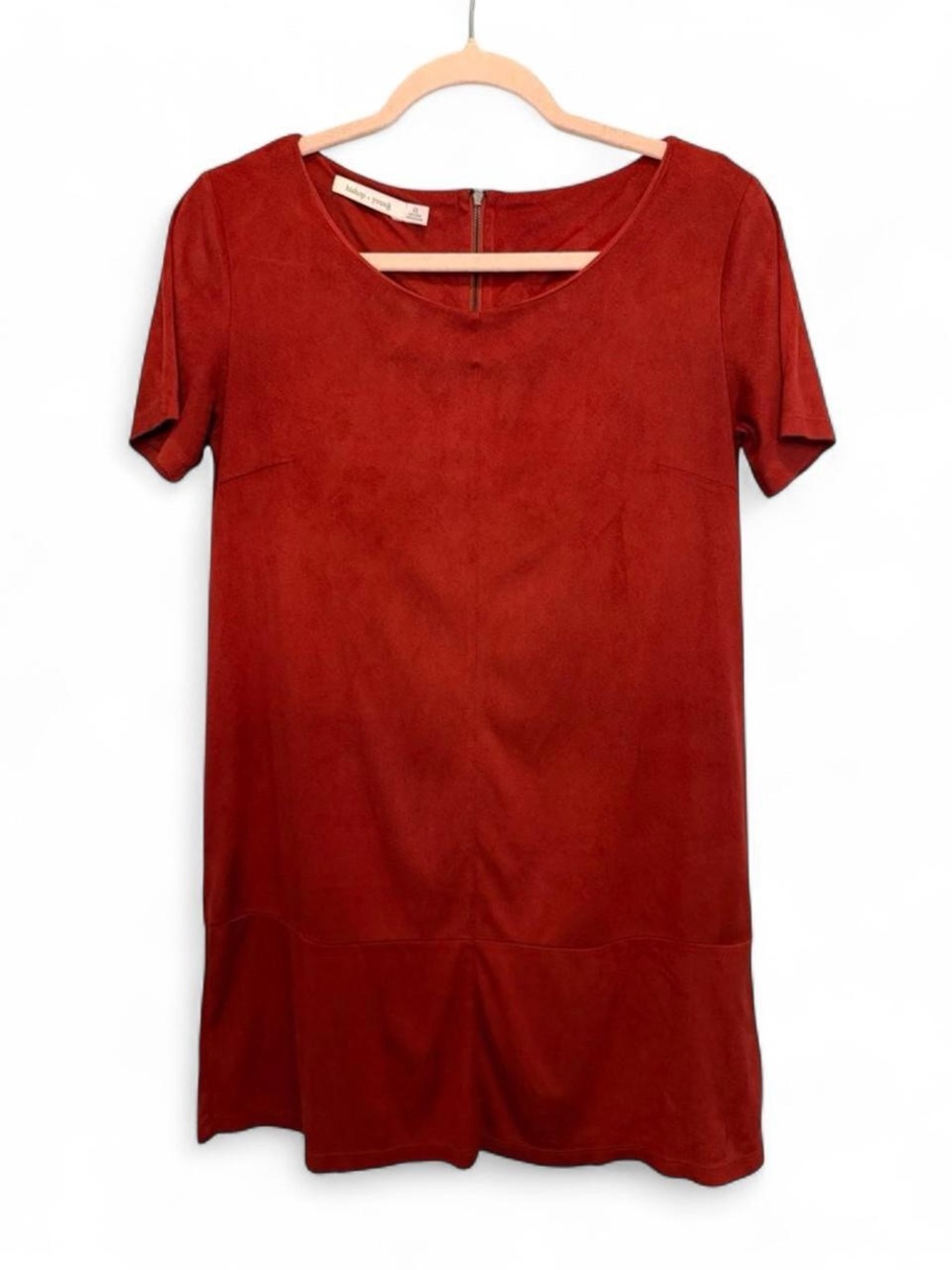 Bishop + Young Red Faux Suede Short Sleeve Shift Dress XS Boho